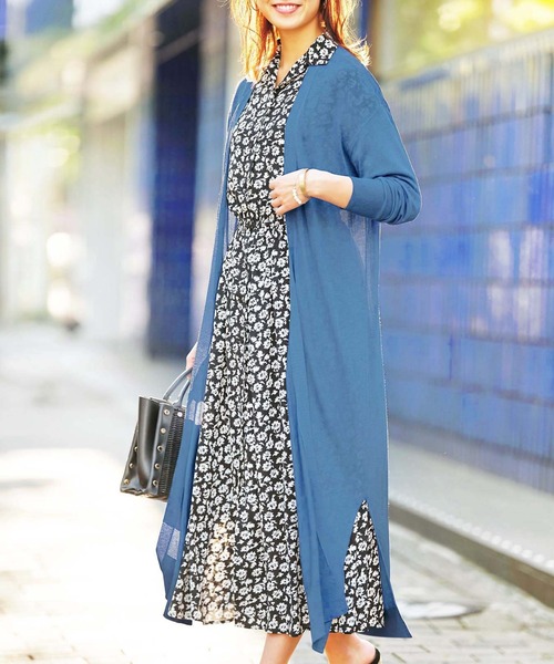 GeeRA（ジーラ）の「【羽織りに/オフィスカジュアル/冷房対策/接触冷感】夏におすすめ！ロングサマーニットカーディガン（カーディガン/ボレロ・レディース・ブルー/オフホワイト/ブラック/モカ/ライトグレー/ライトブルー・X-LARGE/MEDIUM/SMALL/LARGE/XX-LARGE）」の6枚目の写真