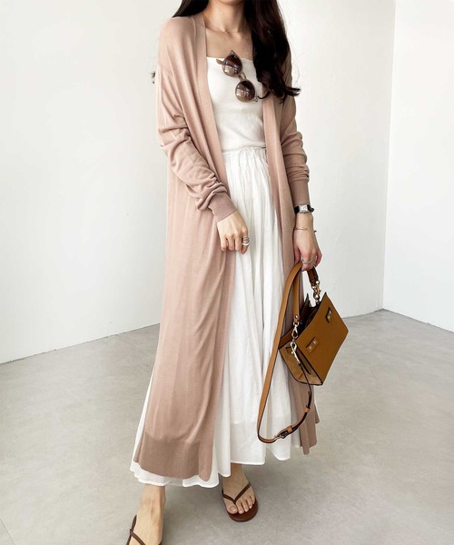 GeeRA（ジーラ）の「【羽織りに/オフィスカジュアル/冷房対策/接触冷感】夏におすすめ！ロングサマーニットカーディガン（カーディガン/ボレロ・レディース・ブルー/オフホワイト/ブラック/モカ/ライトグレー/ライトブルー・X-LARGE/MEDIUM/SMALL/LARGE/XX-LARGE）」の4枚目の写真