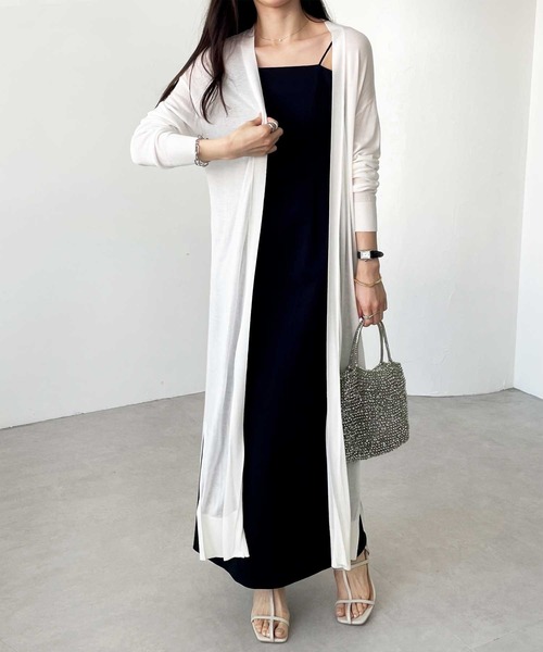 GeeRA（ジーラ）の「【羽織りに/オフィスカジュアル/冷房対策/接触冷感】夏におすすめ！ロングサマーニットカーディガン（カーディガン/ボレロ・レディース・ブルー/オフホワイト/ブラック/モカ/ライトグレー/ライトブルー・X-LARGE/MEDIUM/SMALL/LARGE/XX-LARGE）」の7枚目の写真