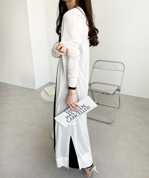 GeeRA（ジーラ）の「【羽織りに/オフィスカジュアル/冷房対策/接触冷感】夏におすすめ！ロングサマーニットカーディガン（カーディガン/ボレロ・レディース・ブルー/オフホワイト/ブラック/モカ/ライトグレー/ライトブルー・X-LARGE/MEDIUM/SMALL/LARGE/XX-LARGE）」の10枚目の写真