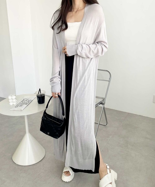 GeeRA（ジーラ）の「【羽織りに/オフィスカジュアル/冷房対策/接触冷感】夏におすすめ！ロングサマーニットカーディガン（カーディガン/ボレロ・レディース・ブルー/オフホワイト/ブラック/モカ/ライトグレー/ライトブルー・X-LARGE/MEDIUM/SMALL/LARGE/XX-LARGE）」の16枚目の写真