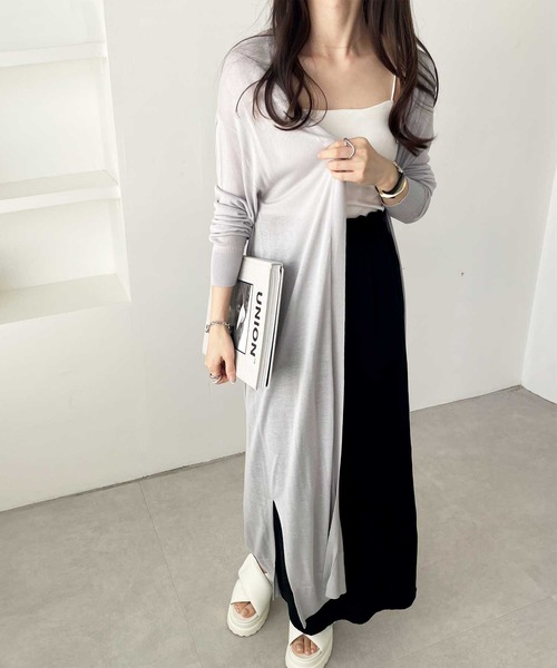 GeeRA（ジーラ）の「【羽織りに/オフィスカジュアル/冷房対策/接触冷感】夏におすすめ！ロングサマーニットカーディガン（カーディガン/ボレロ・レディース・ブルー/オフホワイト/ブラック/モカ/ライトグレー/ライトブルー・X-LARGE/MEDIUM/SMALL/LARGE/XX-LARGE）」の18枚目の写真