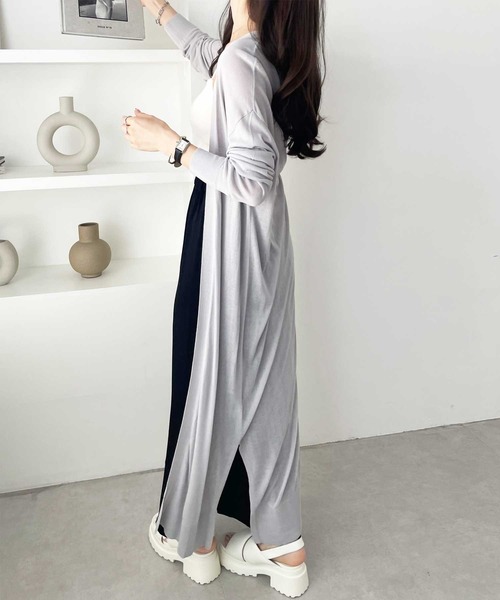 GeeRA（ジーラ）の「【羽織りに/オフィスカジュアル/冷房対策/接触冷感】夏におすすめ！ロングサマーニットカーディガン（カーディガン/ボレロ・レディース・ブルー/オフホワイト/ブラック/モカ/ライトグレー/ライトブルー・X-LARGE/MEDIUM/SMALL/LARGE/XX-LARGE）」の19枚目の写真