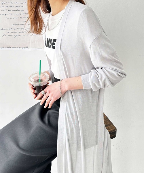 GeeRA（ジーラ）の「【羽織りに/オフィスカジュアル/冷房対策/接触冷感】夏におすすめ！ロングサマーニットカーディガン（カーディガン/ボレロ・レディース・ブルー/オフホワイト/ブラック/モカ/ライトグレー/ライトブルー・X-LARGE/MEDIUM/SMALL/LARGE/XX-LARGE）」の21枚目の写真