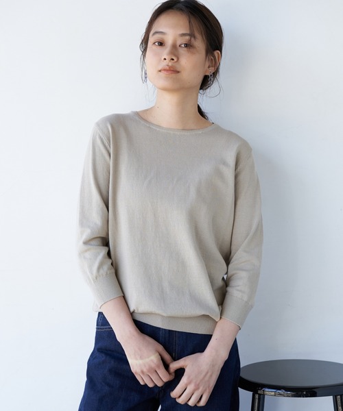 AMERICAN HOLIC（アメリカンホリック）の「クルーネック強撚ニットプルオーバー＊（ニット/セーター・レディース・ブラック/ベージュ/ネイビー/ピンク/イエロー/グリーン/アイボリー/その他9・MEDIUM/LARGE）」の3枚目の写真