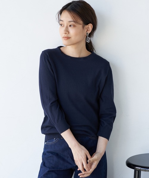 AMERICAN HOLIC（アメリカンホリック）の「クルーネック強撚ニットプルオーバー＊（ニット/セーター・レディース・ブラック/ベージュ/ネイビー/ピンク/イエロー/グリーン/アイボリー/その他9・MEDIUM/LARGE）」の5枚目の写真