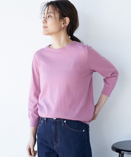 AMERICAN HOLIC（アメリカンホリック）の「クルーネック強撚ニットプルオーバー＊（ニット/セーター・レディース・ブラック/ベージュ/ネイビー/ピンク/イエロー/グリーン/アイボリー/その他9・MEDIUM/LARGE）」の7枚目の写真