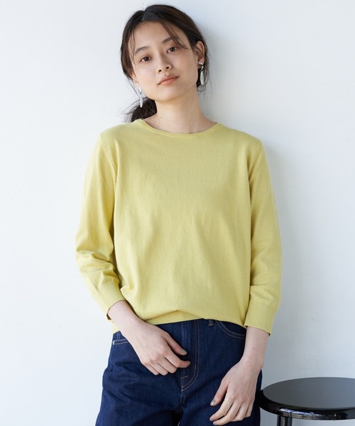 AMERICAN HOLIC（アメリカンホリック）の「クルーネック強撚ニットプルオーバー＊（ニット/セーター・レディース・ブラック/ベージュ/ネイビー/ピンク/イエロー/グリーン/アイボリー/その他9・MEDIUM/LARGE）」の6枚目の写真