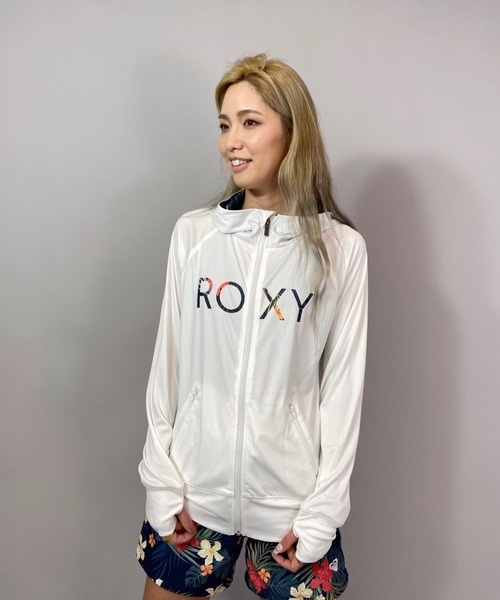 ROXY（ロキシー）の「ROXY/ロキシー  フード付きジップアップラッシュガード  RLY201021（ラッシュガード・レディース・ホワイト/ピンク/チャコールグレー・S/L/M）」の4枚目の写真