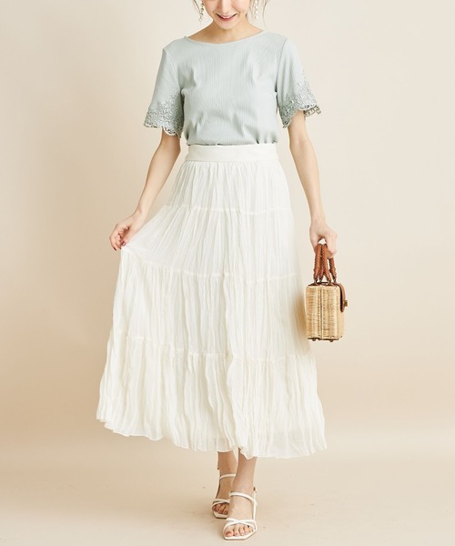 tocco closet（トッコ　クローゼット）の「【ZOZO限定】袖口フラワーレース装飾リブカットトップス（Tシャツ/カットソー・レディース・ブラック/ミント/ピンク/オフホワイト・M）」の6枚目の写真