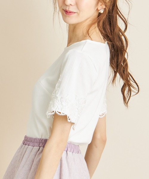 tocco closet（トッコ　クローゼット）の「【ZOZO限定】袖口フラワーレース装飾リブカットトップス（Tシャツ/カットソー・レディース・ブラック/ミント/ピンク/オフホワイト・M）」の22枚目の写真