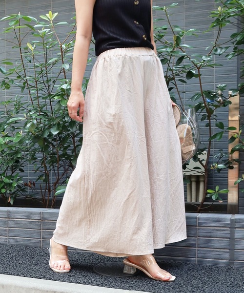 Riberry(リベリー)の「リネンライクワイドフレアーパンツ(その他パンツ・レディース・ブラック/ベージュ/グリーン/マスタード・FREE)」の3枚目の写真