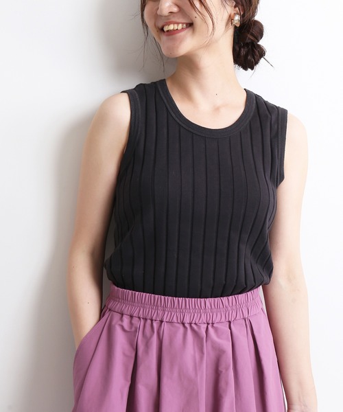 SLOBE IENA(スローブイエナ)の「ワイドテレコタンクトップ【手洗い可能】◆(タンクトップ・レディース・チャコールグレー/ベージュ/ラベンダー・FREE)」の2枚目の写真