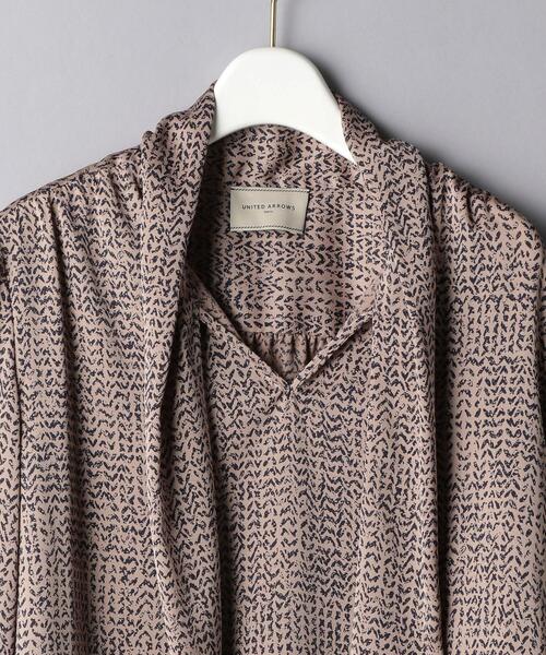 UNITED ARROWS BK/STN プリント ボウタイ ブラウス B