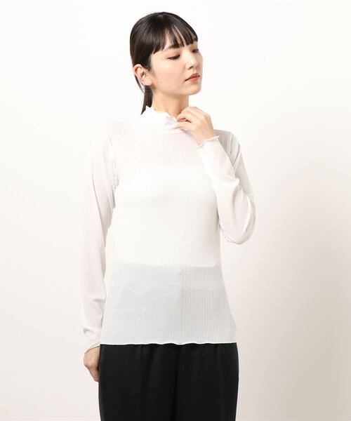 Heather（ヘザー）の「シアーテレコハイネックトップス　921185（Tシャツ/カットソー・レディース・ホワイト/ブラック/グレー系その他/ホワイト系その他5/ベージュ/グリーン系その他3/グレー/ピンク/グレー系その他2/グリーン/ネイビー・FREE）」の3枚目の写真