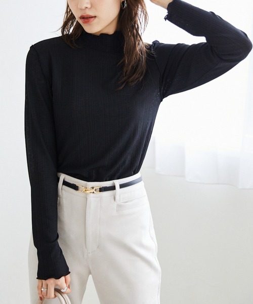 Heather（ヘザー）の「シアーテレコハイネックトップス　921185（Tシャツ/カットソー・レディース・ホワイト/ブラック/グレー系その他/ホワイト系その他5/ベージュ/グリーン系その他3/グレー/ピンク/グレー系その他2/グリーン/ネイビー・FREE）」の4枚目の写真