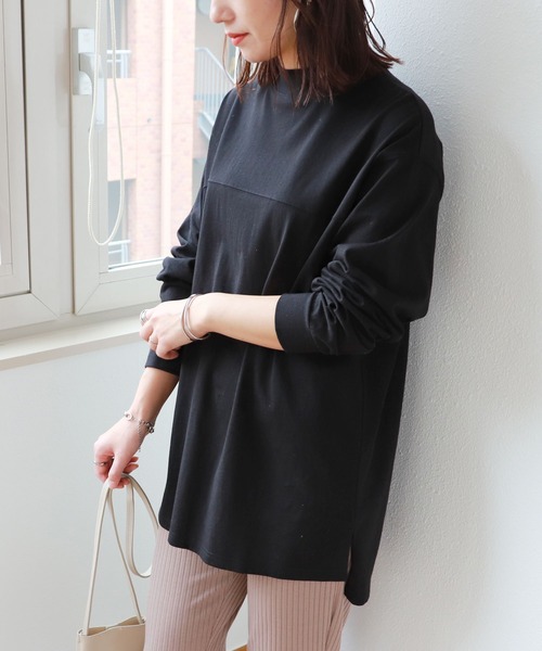 andme(アンドミー)の「USAコットン長袖フットボールTシャツ(Tシャツ/カットソー・レディース・チャコールグレー/ブラック/ベージュ/オフホワイト/キナリ・M)」の3枚目の写真