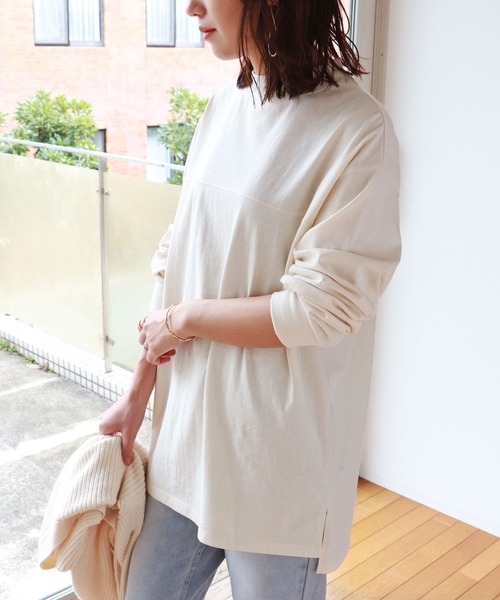 andme(アンドミー)の「USAコットン長袖フットボールTシャツ(Tシャツ/カットソー・レディース・チャコールグレー/ブラック/ベージュ/オフホワイト/キナリ・M)」の11枚目の写真