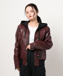 CHAMPION ダークブラウン レザージャケット Champion（チャンピオン）の「COACH X CHAMPION レザー