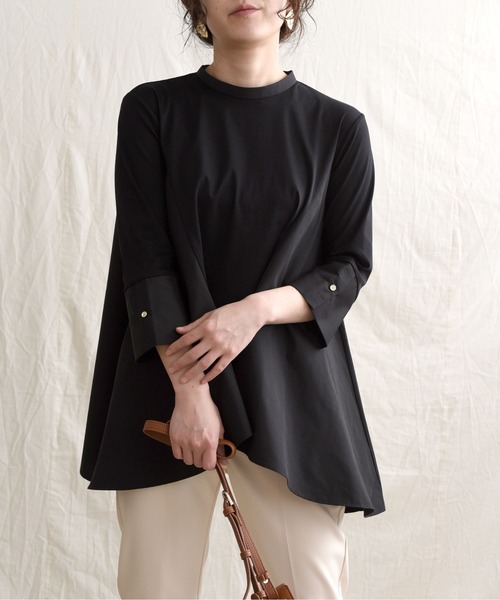 LHELBIE(レルビエ)の「テントラインバックタイトップス(Tシャツ/カットソー)」|ブラック
