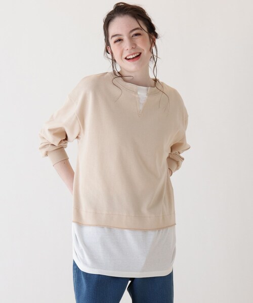 Cutie Blonde（キューティーブロンド）の「◆【S-L】キーネックレイヤード風プルオーバー（スウェット・レディース・ライトベージュ/チャコールグレー/カーキ/ダークオレンジ・02/01/03）」の3枚目の写真