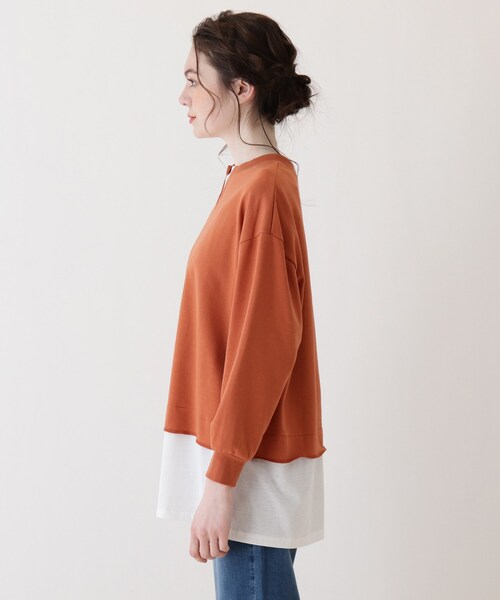 Cutie Blonde（キューティーブロンド）の「◆【S-L】キーネックレイヤード風プルオーバー（スウェット・レディース・ライトベージュ/チャコールグレー/カーキ/ダークオレンジ・02/01/03）」の10枚目の写真