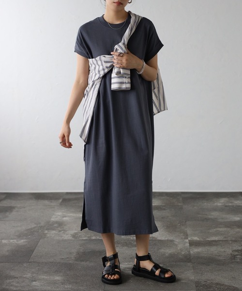 Fizz(フィズ)の「【Fizz/フィズ】 プチハイネック フレンチスリーブTシャツワンピース(ワンピース・レディース・グレイッシュベージュ/ブラック×ホワイト/ホワイト×ネイビー/パープル/ベージュ/ホワイト/サックスブルー/ブルー/ブラック/モカ/アイボリー・M)」の10枚目の写真