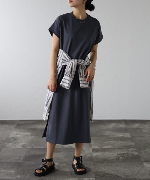 Fizz(フィズ)の「【Fizz/フィズ】 プチハイネック フレンチスリーブTシャツワンピース(ワンピース・レディース・グレイッシュベージュ/ブラック×ホワイト/ホワイト×ネイビー/パープル/ベージュ/ホワイト/サックスブルー/ブルー/ブラック/モカ/アイボリー・M)」の20枚目の写真