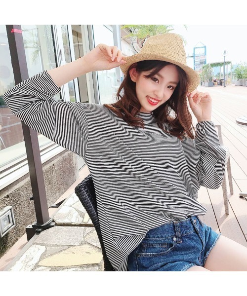 WESTSEA(ウエストシー)の「ドルマンスリーブ ボーダー 長袖Tシャツ(Tシャツ/カットソー・レディース・オレンジ/ブラック/ミント・FREE)」の8枚目の写真