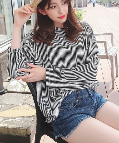 WESTSEA(ウエストシー)の「ドルマンスリーブ ボーダー 長袖Tシャツ(Tシャツ/カットソー・レディース・オレンジ/ブラック/ミント・FREE)」の10枚目の写真