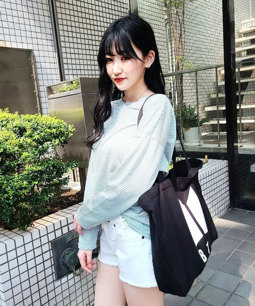 WESTSEA(ウエストシー)の「ドルマンスリーブ ボーダー 長袖Tシャツ(Tシャツ/カットソー・レディース・オレンジ/ブラック/ミント・FREE)」の5枚目の写真