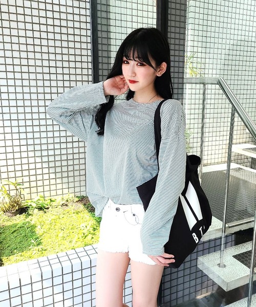 WESTSEA(ウエストシー)の「ドルマンスリーブ ボーダー 長袖Tシャツ(Tシャツ/カットソー・レディース・オレンジ/ブラック/ミント・FREE)」の6枚目の写真