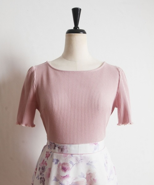 tocco closet(トッコ クローゼット)の「袖口メローフリルリブカットソー×フラワープリントドッキングワンピース(ワンピース・レディース・オフホワイト/ピンク・M)」の15枚目の写真