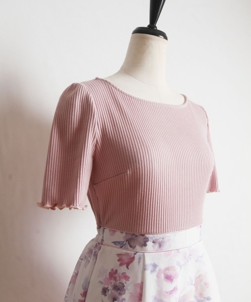 tocco closet(トッコ クローゼット)の「袖口メローフリルリブカットソー×フラワープリントドッキングワンピース(ワンピース・レディース・オフホワイト/ピンク・M)」の16枚目の写真