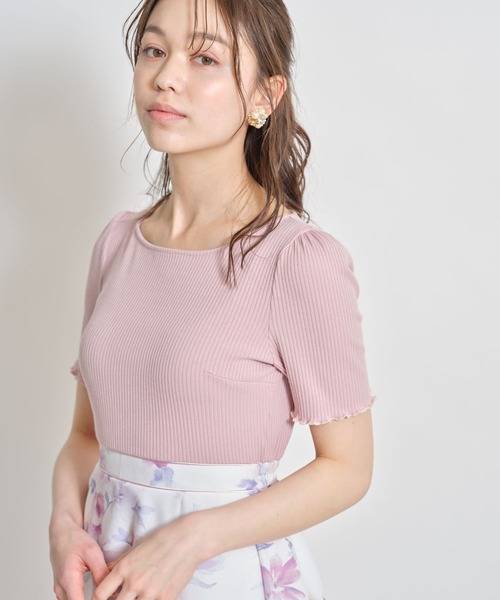 tocco closet(トッコ クローゼット)の「袖口メローフリルリブカットソー×フラワープリントドッキングワンピース(ワンピース・レディース・オフホワイト/ピンク・M)」の7枚目の写真