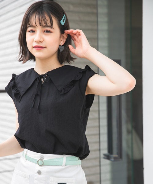 repipi armario(レピピ アルマリオ)の「フリル2WAYブラウス(シャツ/ブラウス・キッズ・ホワイト/ブラック/チャコールグレー・LARGE/SMALL/MEDIUM)」の2枚目の写真