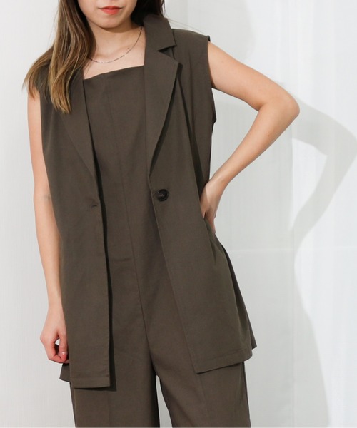 Per sist ence（パーシエンス）の「Per sist ence/パーシエンス　リネンライク　ノースリーブジャケット（その他アウター・レディース・ベージュ/ブラウン/ブルー/アイボリー/ブラック・FREE）」の4枚目の写真