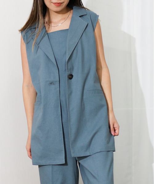 Per sist ence（パーシエンス）の「Per sist ence/パーシエンス　リネンライク　ノースリーブジャケット（その他アウター・レディース・ベージュ/ブラウン/ブルー/アイボリー/ブラック・FREE）」の5枚目の写真