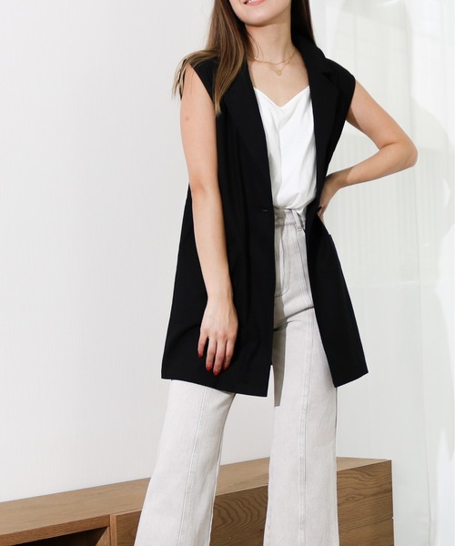 Per sist ence（パーシエンス）の「Per sist ence/パーシエンス　リネンライク　ノースリーブジャケット（その他アウター・レディース・ベージュ/ブラウン/ブルー/アイボリー/ブラック・FREE）」の3枚目の写真