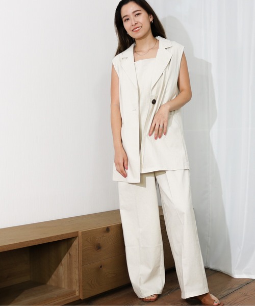 Per sist ence（パーシエンス）の「Per sist ence/パーシエンス　リネンライク　ノースリーブジャケット（その他アウター・レディース・ベージュ/ブラウン/ブルー/アイボリー/ブラック・FREE）」の9枚目の写真