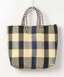 メルカドバッグ　3カラーズ　チェック　ネイビー×クリーム×ブラック　スモール