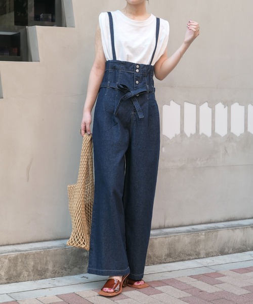 スリムルーズハイウエストサスペンダーデニム サロペット loose and slim denim salopette / black （ルーズアンドスリム