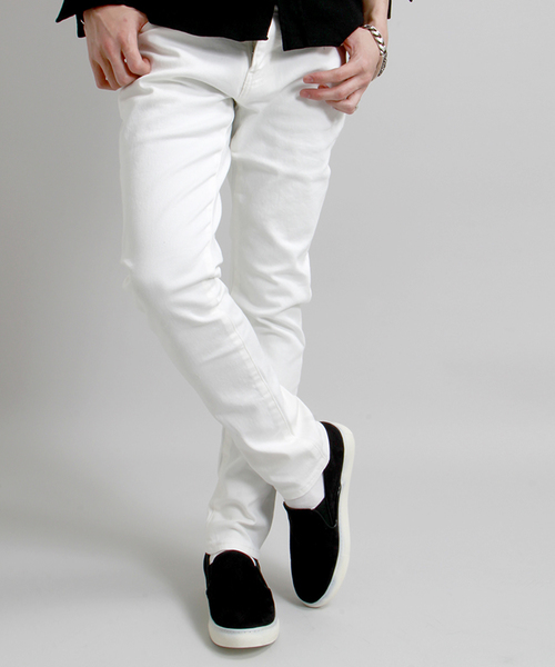 WEGO(ウィゴー)の「WEGO/ホワイトデニムスキニーパンツ(デニムパンツ・メンズ・ホワイト・SMALL/LARGE/MEDIUM)」の1枚目の写真