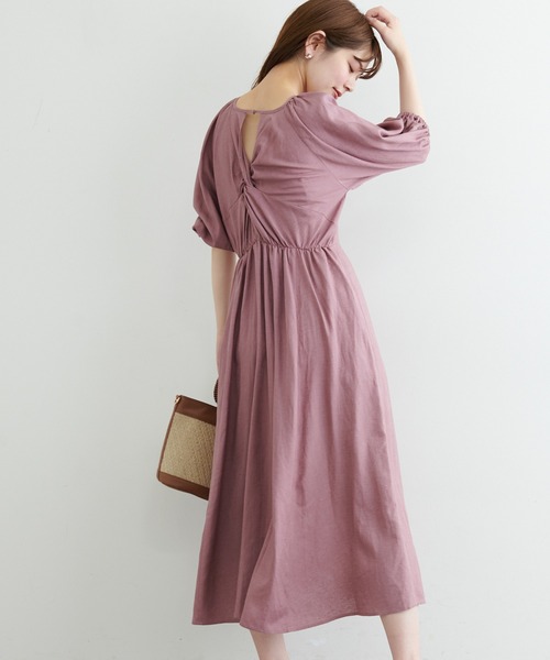 natural couture(ナチュラルクチュール)の「リネン混ねじりワンピース(ワンピース・レディース・モカ/ピンク/ブラック/グリーン・FREE)」の4枚目の写真