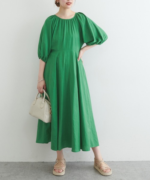 natural couture(ナチュラルクチュール)の「リネン混ねじりワンピース(ワンピース・レディース・モカ/ピンク/ブラック/グリーン・FREE)」の1枚目の写真