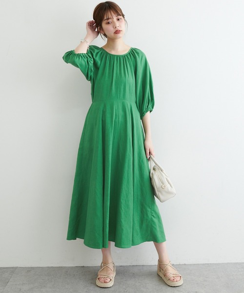 natural couture(ナチュラルクチュール)の「リネン混ねじりワンピース(ワンピース・レディース・モカ/ピンク/ブラック/グリーン・FREE)」の9枚目の写真