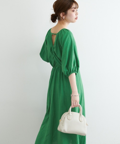 natural couture(ナチュラルクチュール)の「リネン混ねじりワンピース(ワンピース・レディース・モカ/ピンク/ブラック/グリーン・FREE)」の7枚目の写真