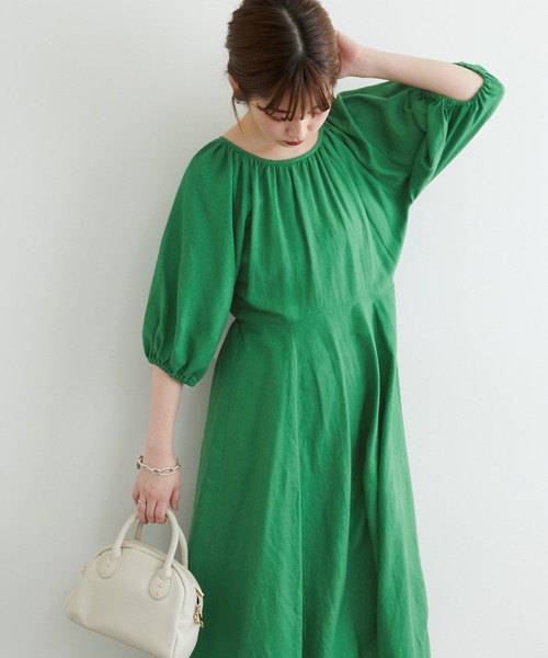 natural couture(ナチュラルクチュール)の「リネン混ねじりワンピース(ワンピース・レディース・モカ/ピンク/ブラック/グリーン・FREE)」の8枚目の写真