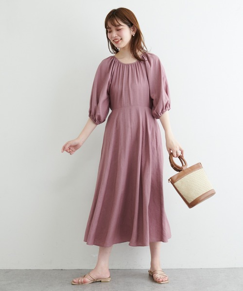 natural couture(ナチュラルクチュール)の「リネン混ねじりワンピース(ワンピース・レディース・モカ/ピンク/ブラック/グリーン・FREE)」の13枚目の写真