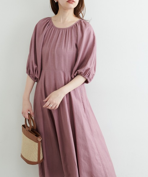 natural couture(ナチュラルクチュール)の「リネン混ねじりワンピース(ワンピース・レディース・モカ/ピンク/ブラック/グリーン・FREE)」の10枚目の写真